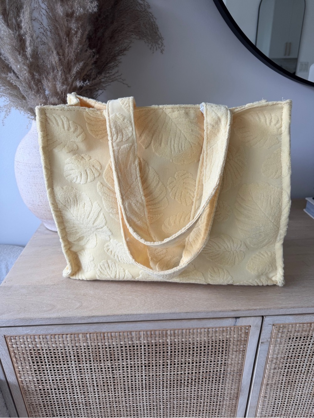 Urban Outfitters Pale Yellow Embossed Leaf Tote